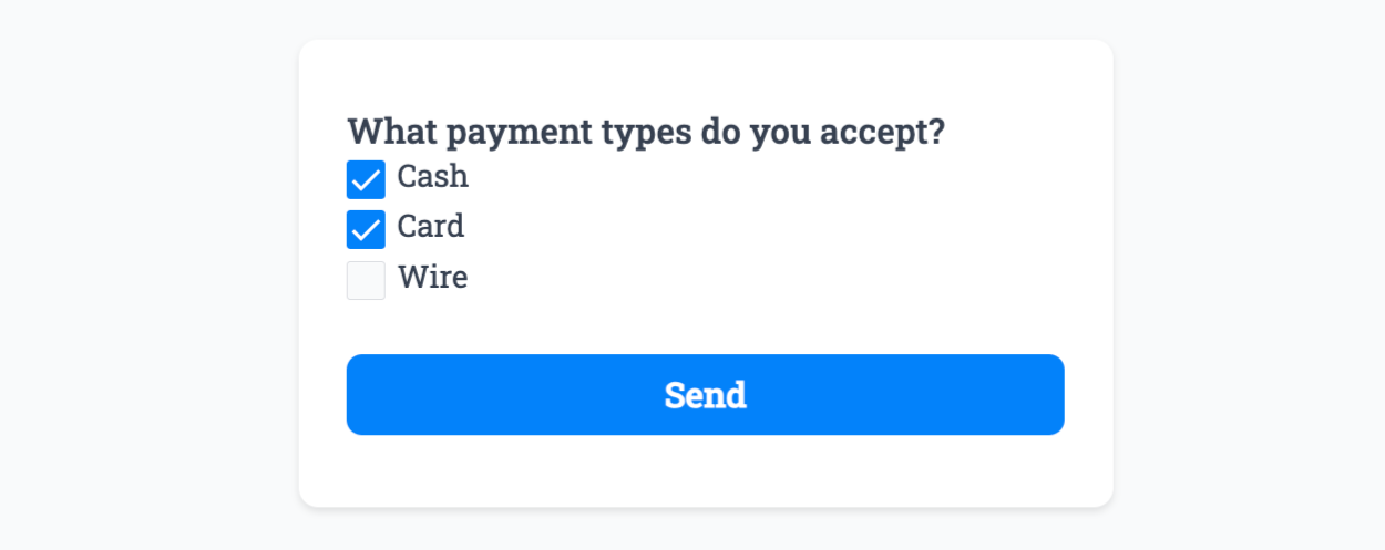 Selecting an option within our example form linked to the 'Multiple select' field