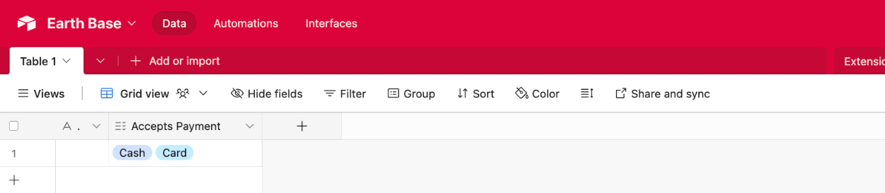 Viewing the Airtable field type of 'Multiple select' with newly added form data