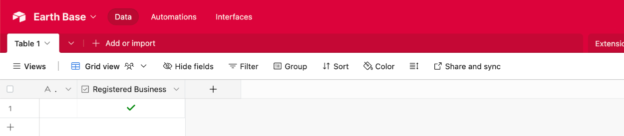 Viewing the Airtable field type of 'Checkbox' with newly added form data