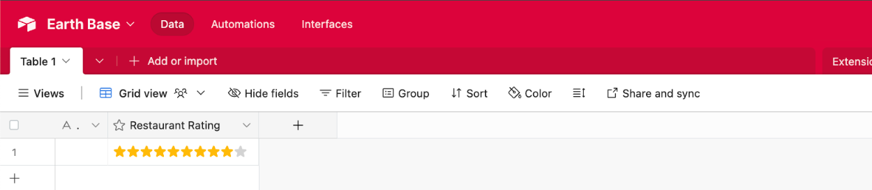 Viewing the Airtable field type of 'Rating' with newly added form data