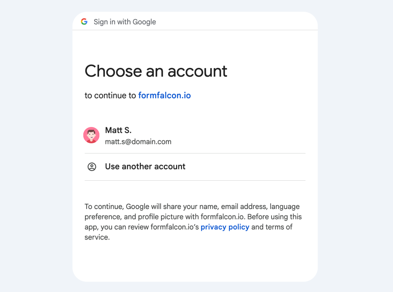 Connect to Google Authentication and select your account