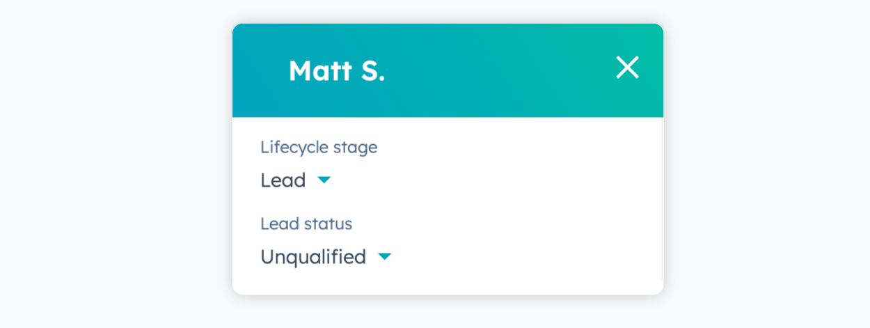 Viewing the newly created Hubspot contact's Lifecycle Stage and Lead Status