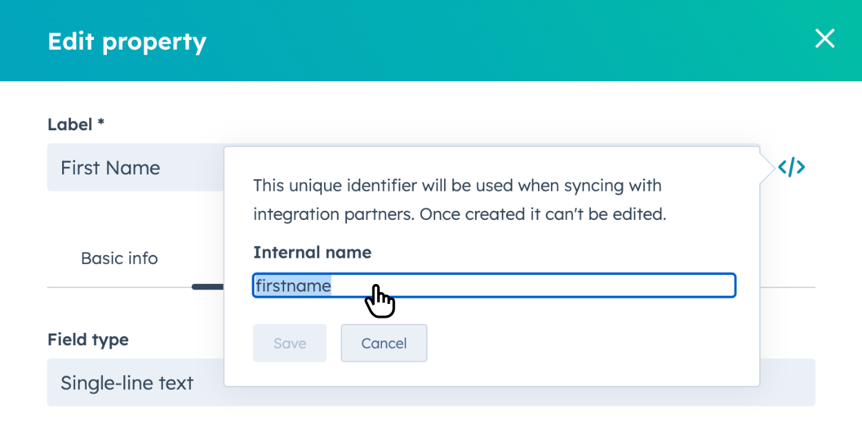 Copying the internal property name within a Hubspot property