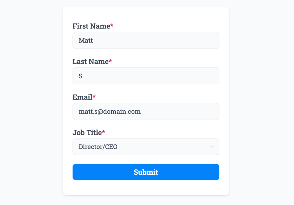 An example form we've connected the Hubspot Plugin to