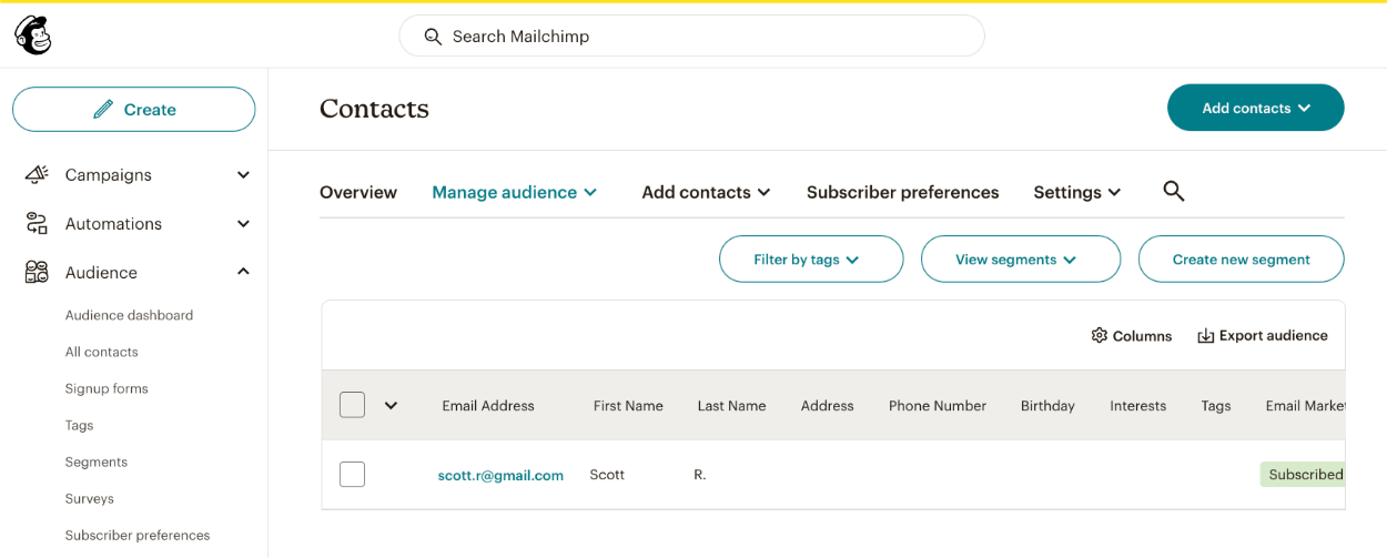 Viewing the Mailchimp extra field metadata from our newly added form data