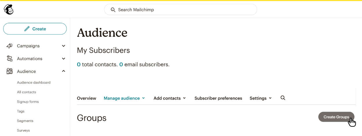 Creating a new group called 'Science' inside Mailchimp