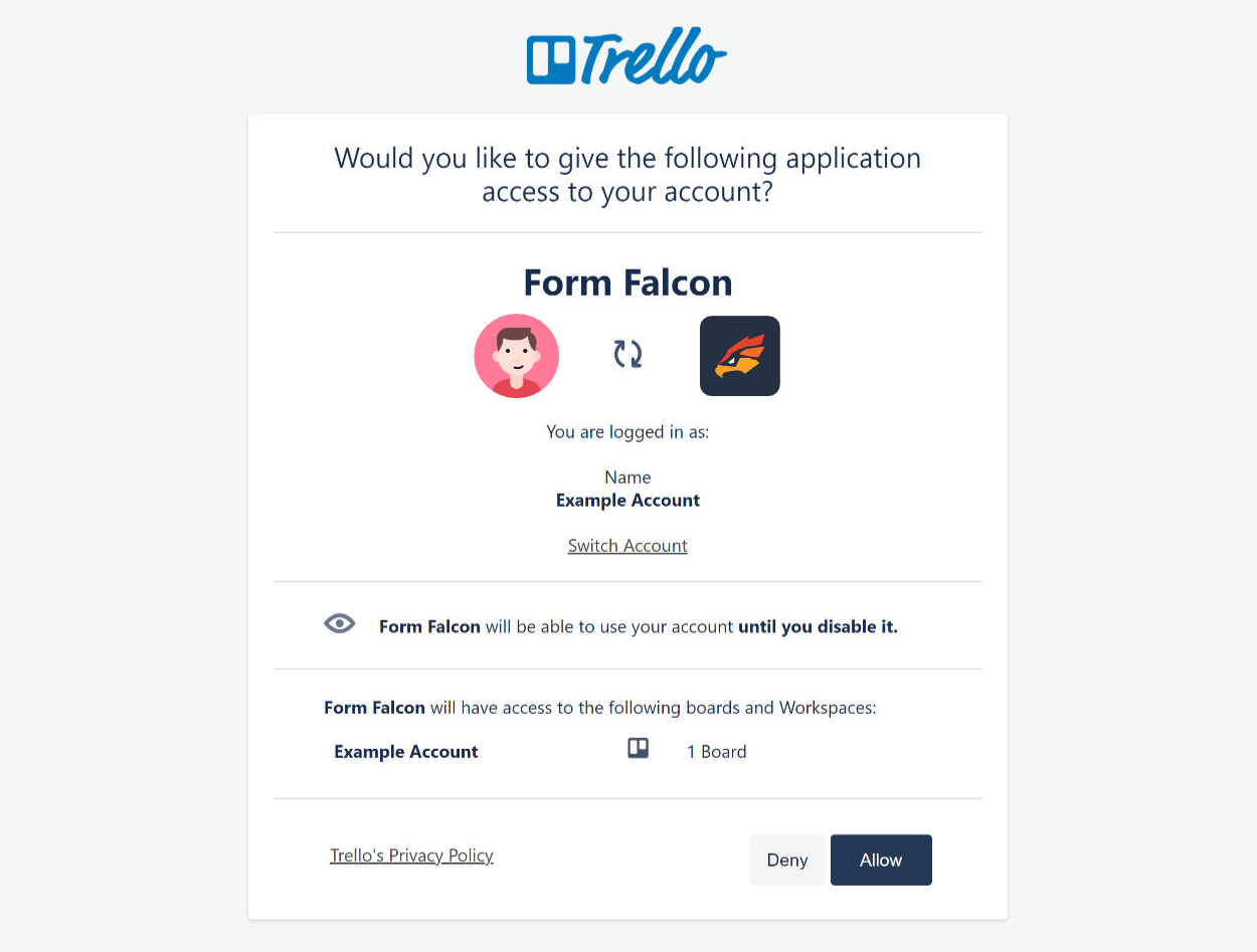 Connect to Trello Authorization and select your account