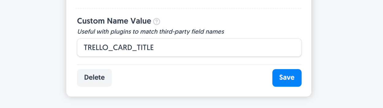 Entering TRELLO_CARD_TITLE as the custom name value