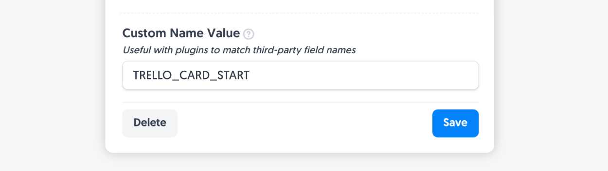 Entering TRELLO_CARD_START as the custom name value