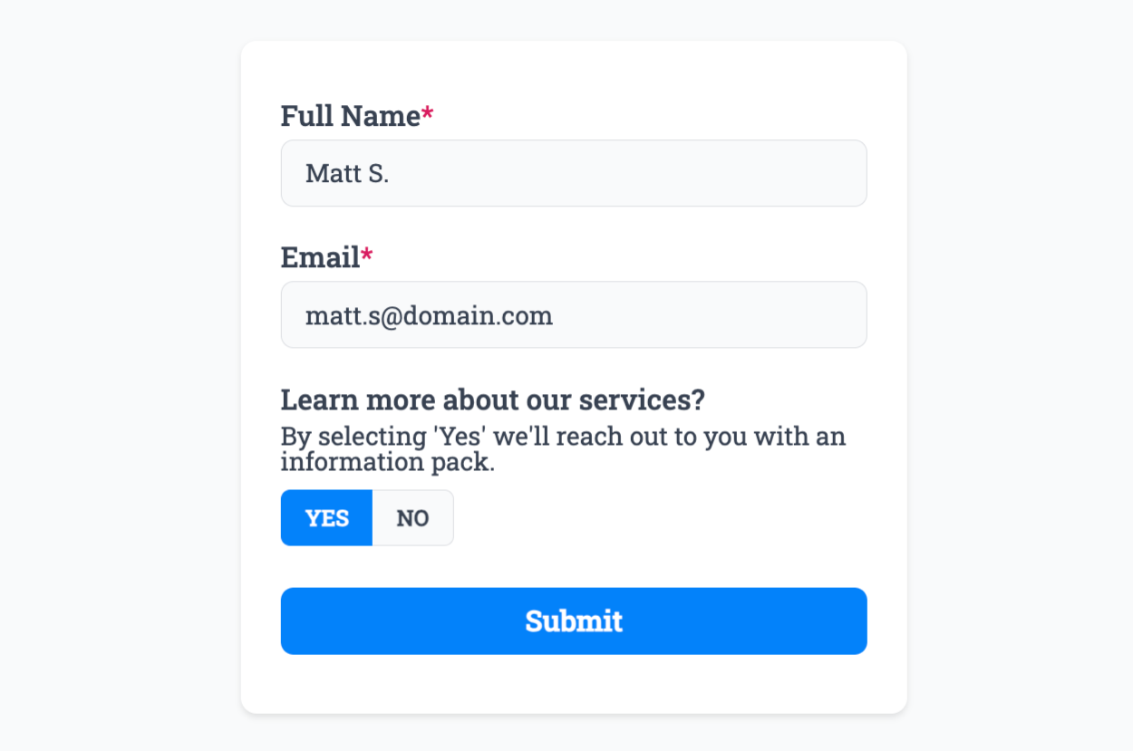 An example form we've connected the Webhook Plugin to