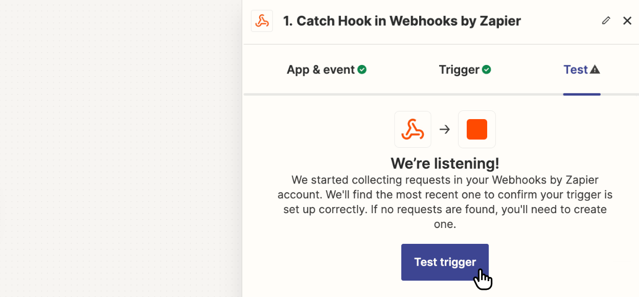 Viewing the 'Test' tab inside Zapier