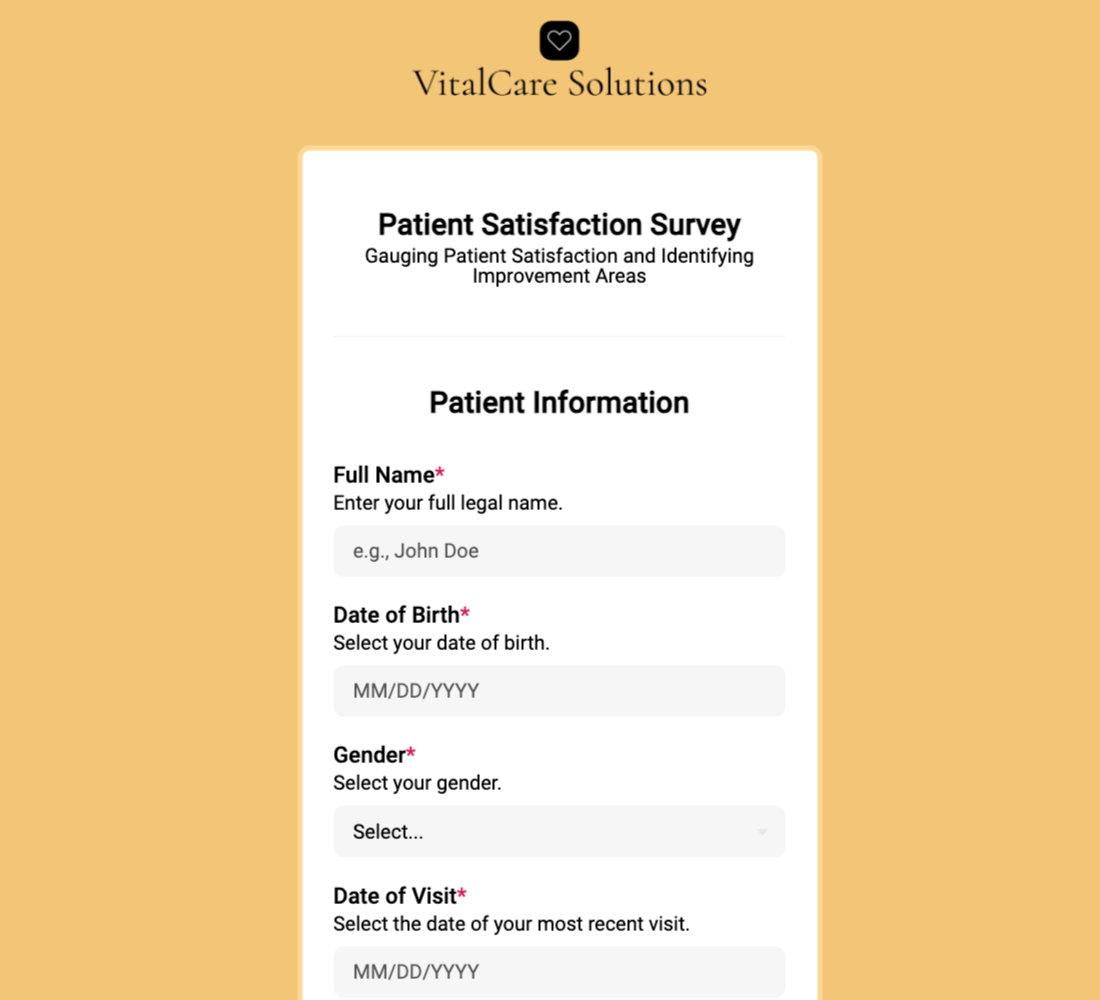 Patient Satisfaction Survey Form