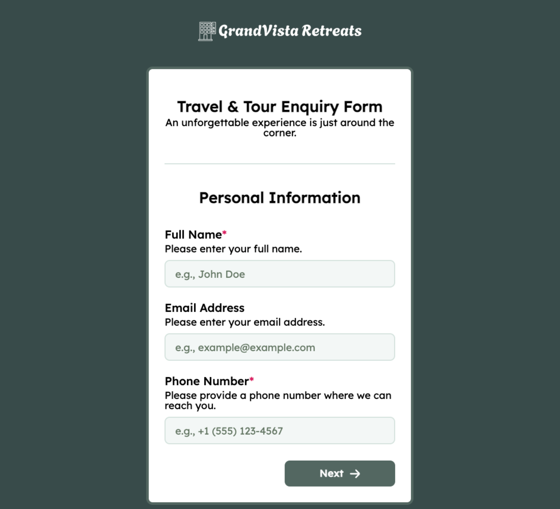 Travel & Tour Enquiry Form