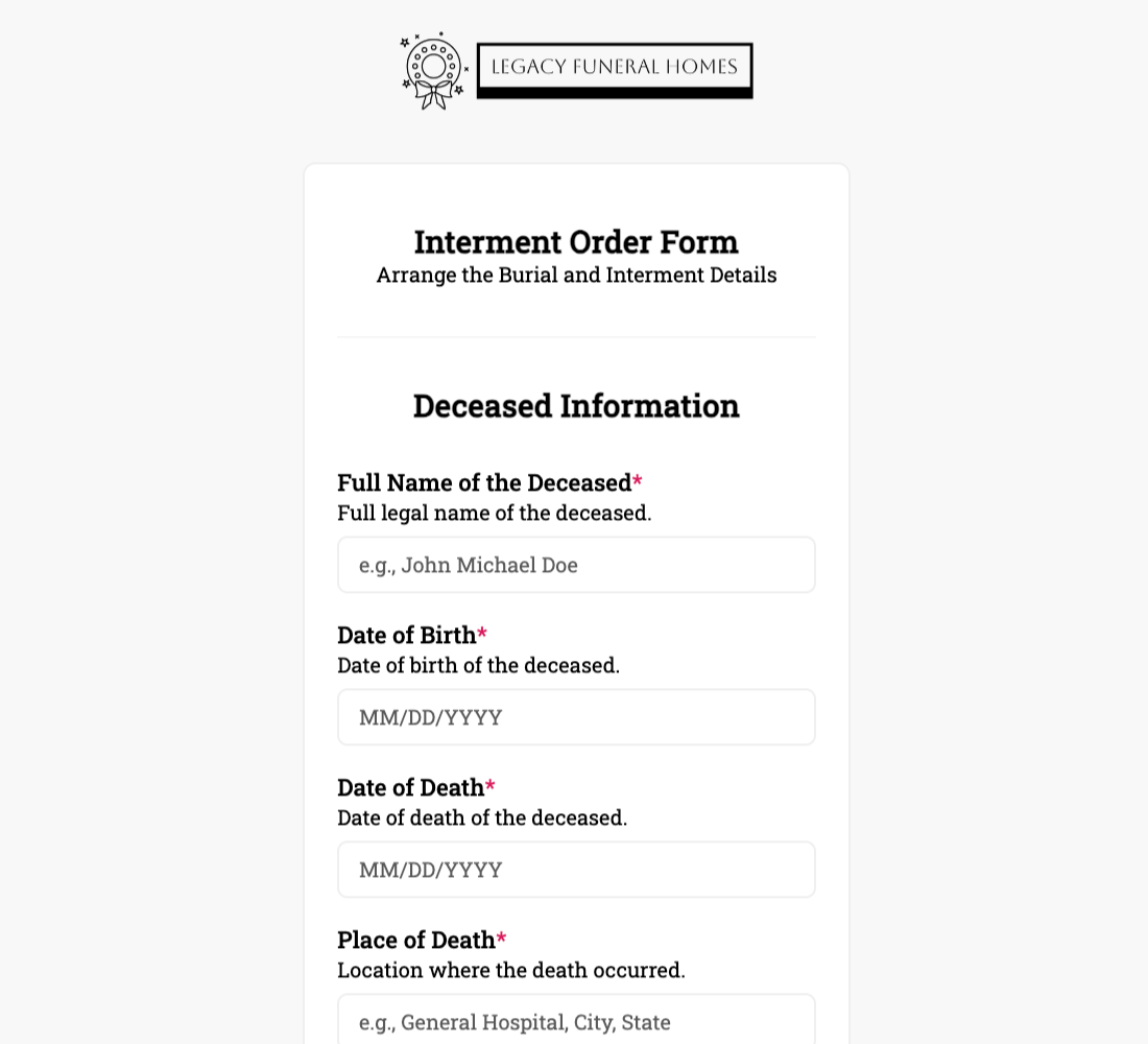 Interment Order Form