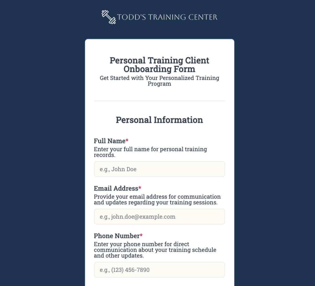 Personal Training Onboarding Form