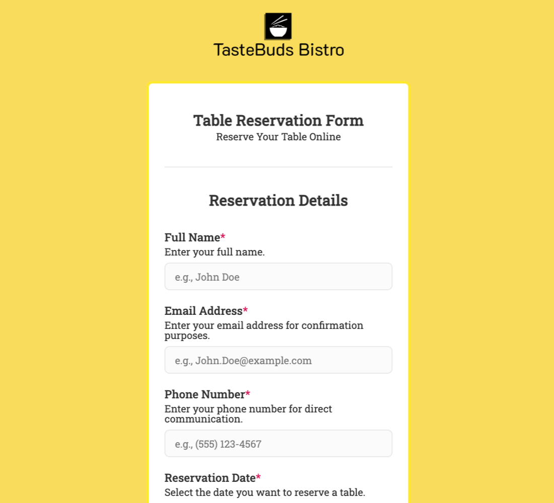 Table Reservation Form