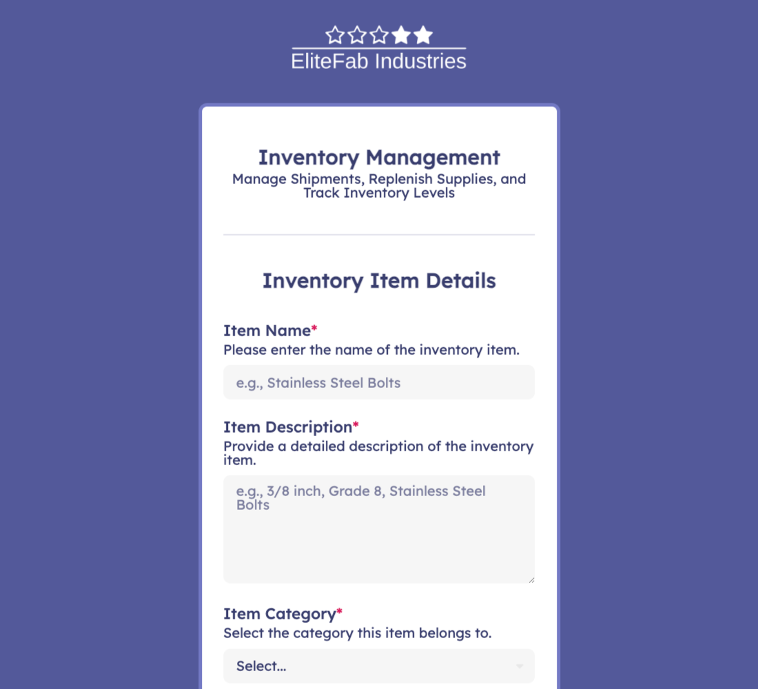 Inventory Management Form