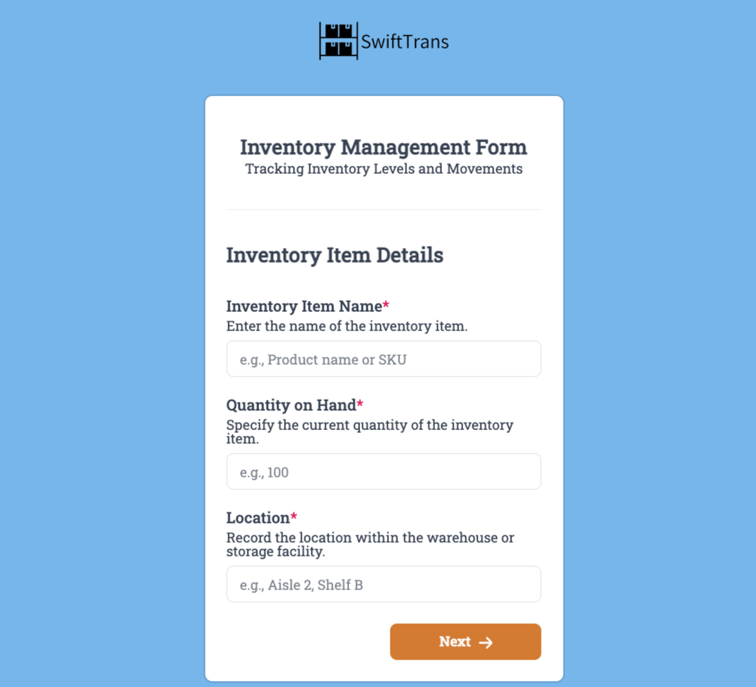 Inventory Management Form