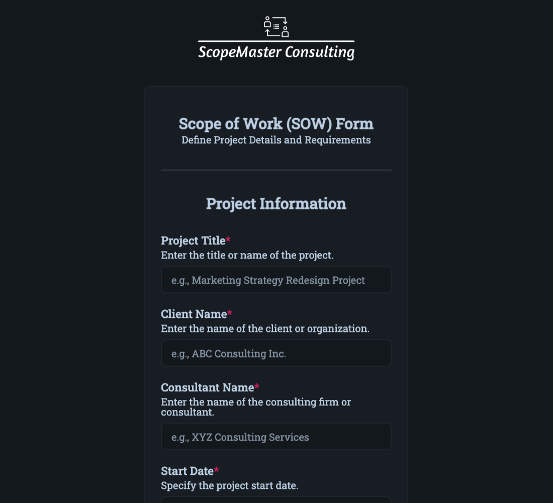 Scope of Work (SOW) Form