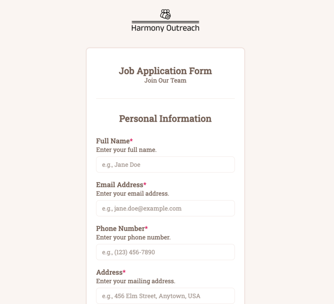 Job Application Form