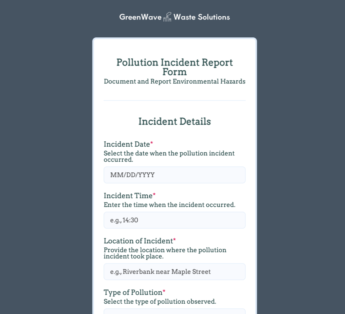 Pollution Incident Report Form