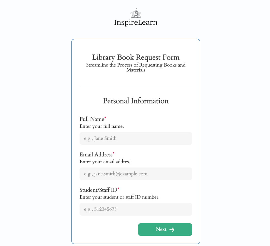 Library Book Request Form