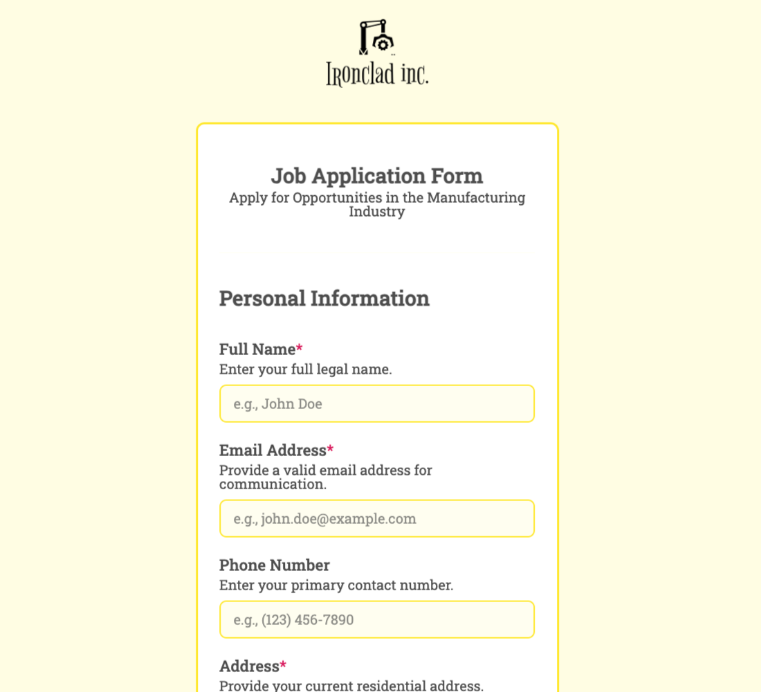 Job Application Form