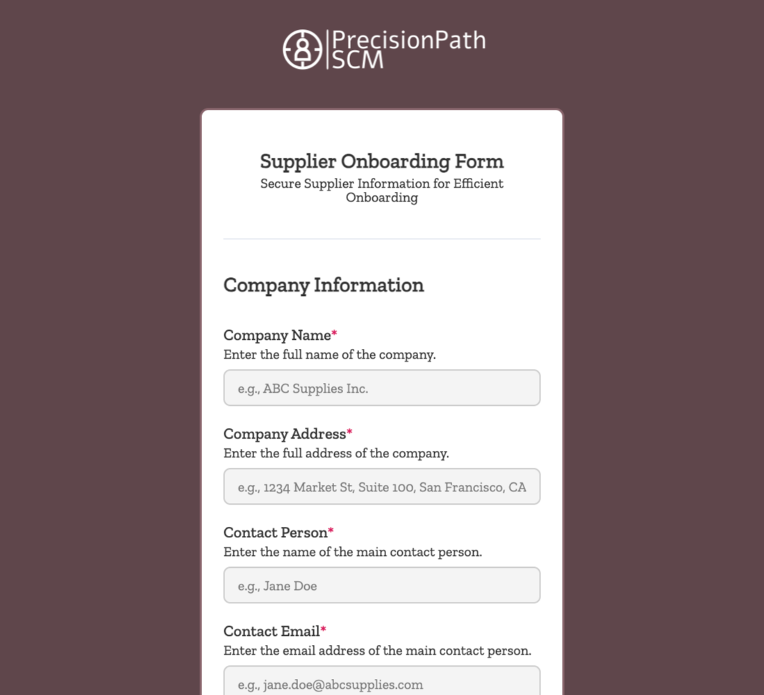 Supplier Onboarding Form