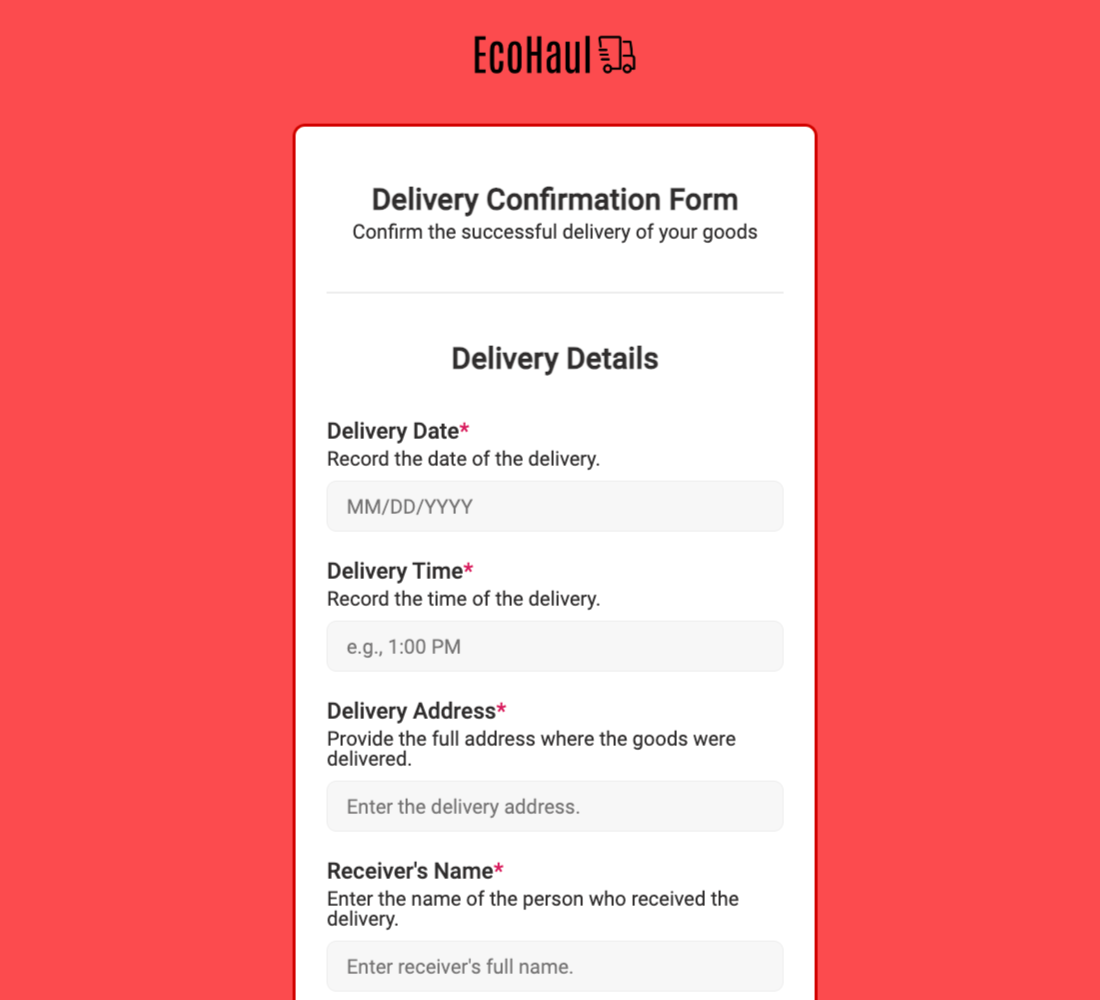 Delivery Confirmation Form