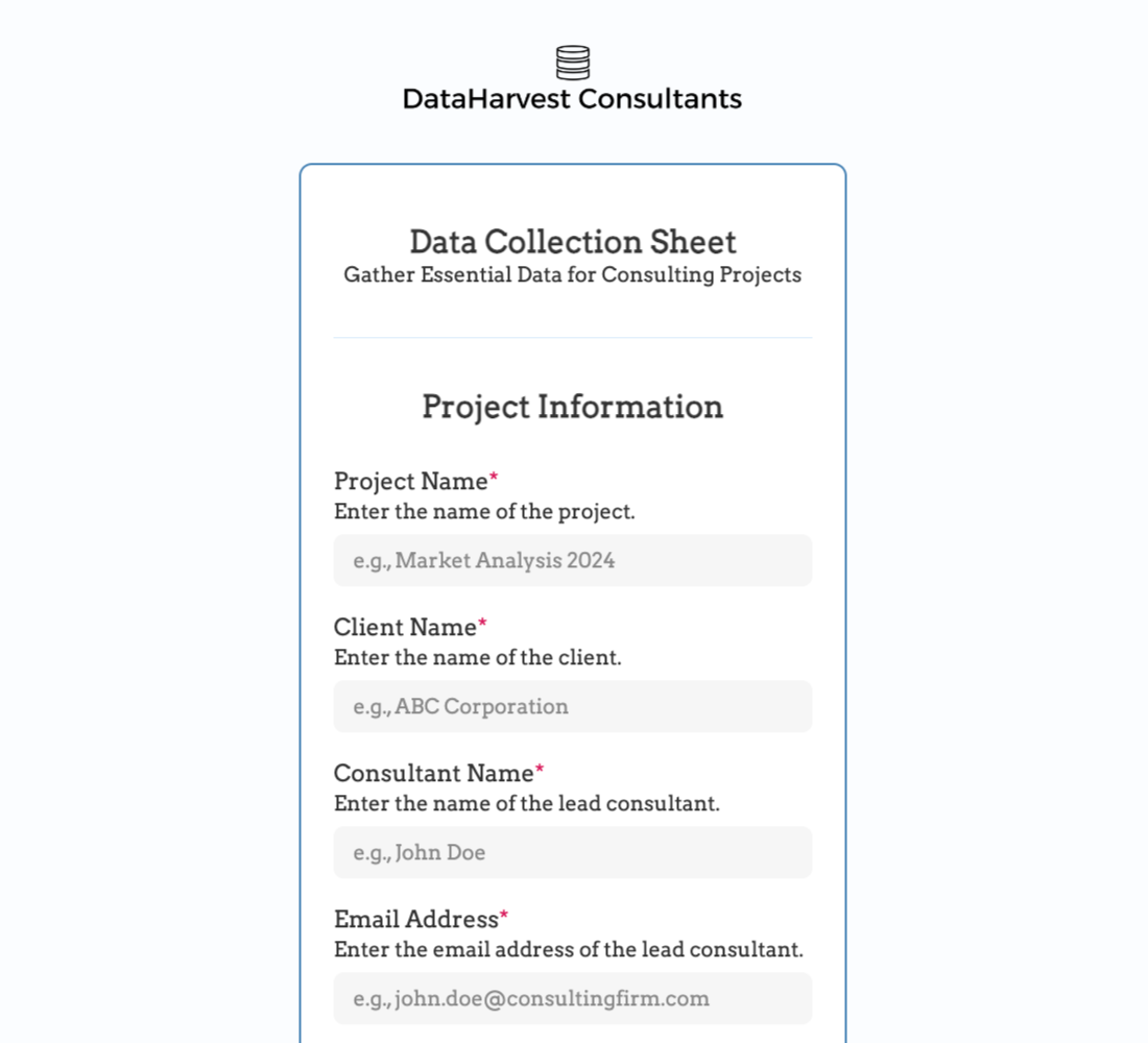 Data Collection Sheet Form