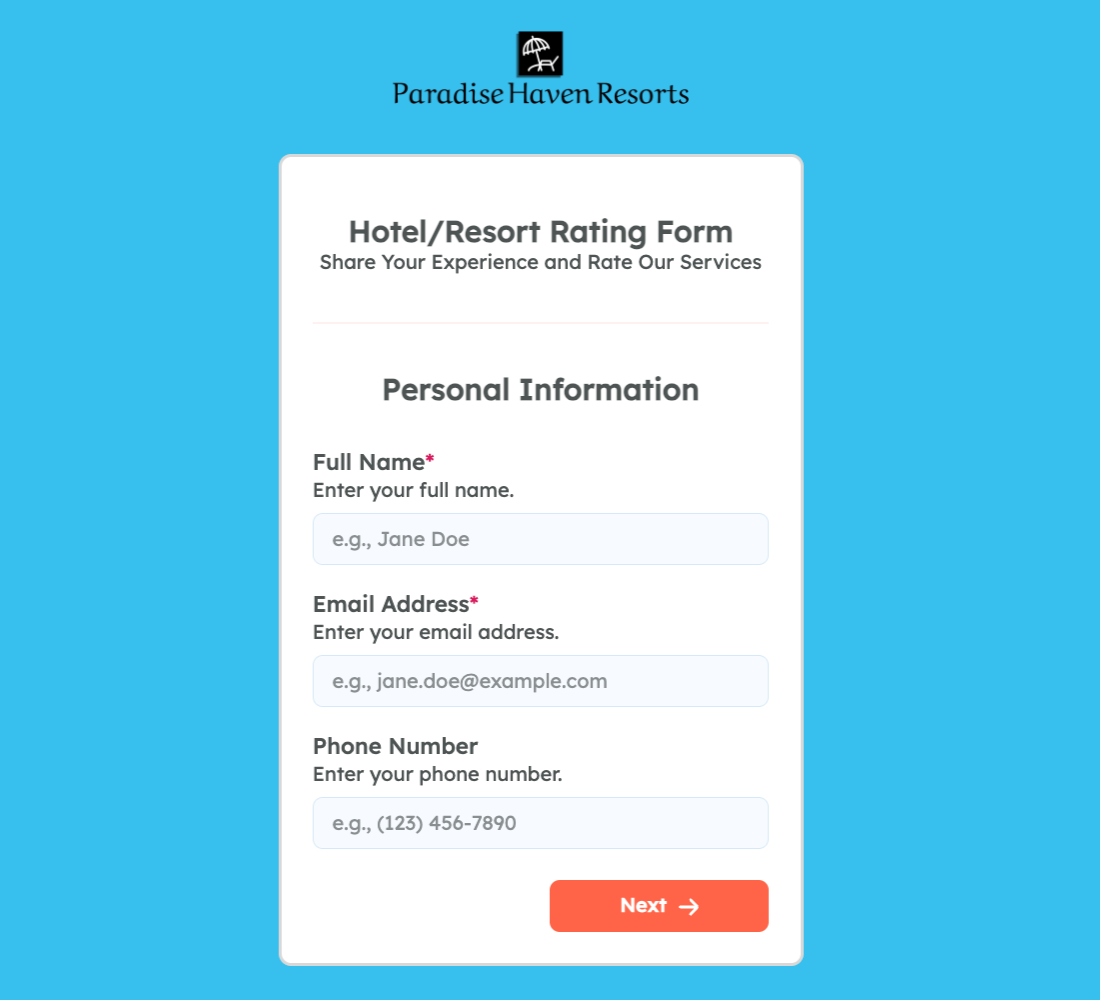 Hotel/Resort Rating Form