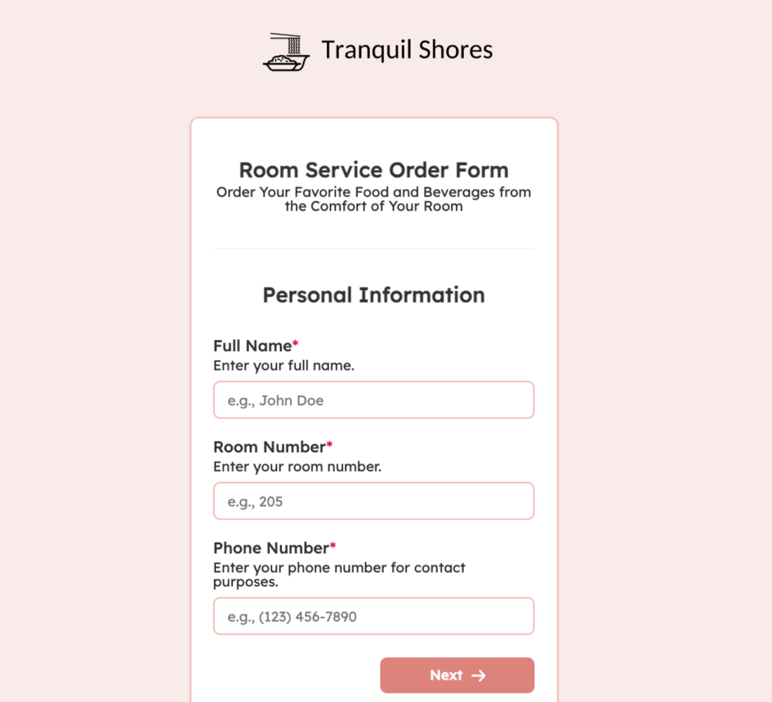 Room Service Order Form