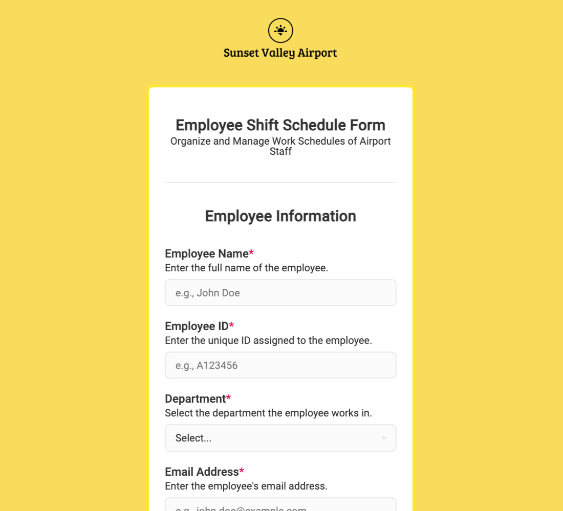 Employee Shift Schedule Form