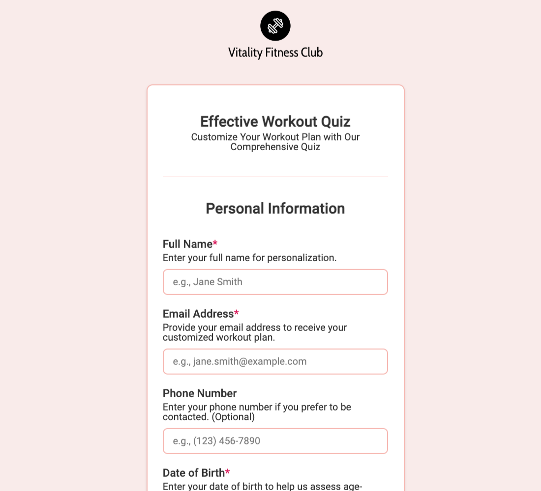 Effective Workout Quiz Form