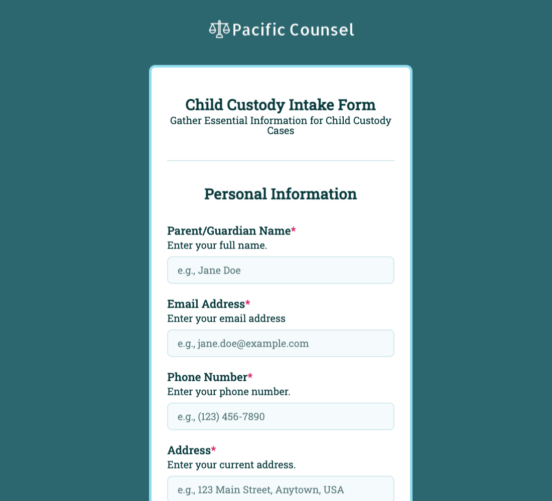 Child Custody Intake Form