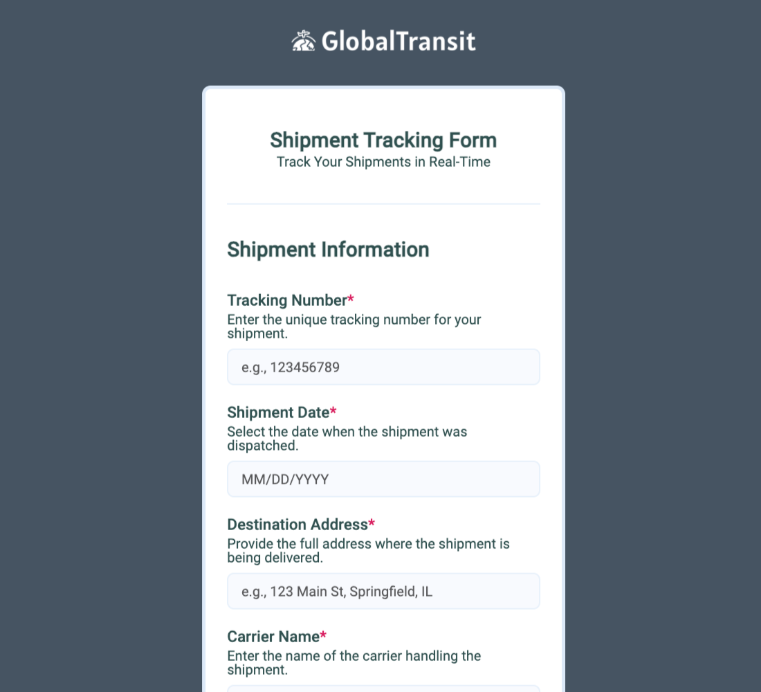 Shipment Tracking Form