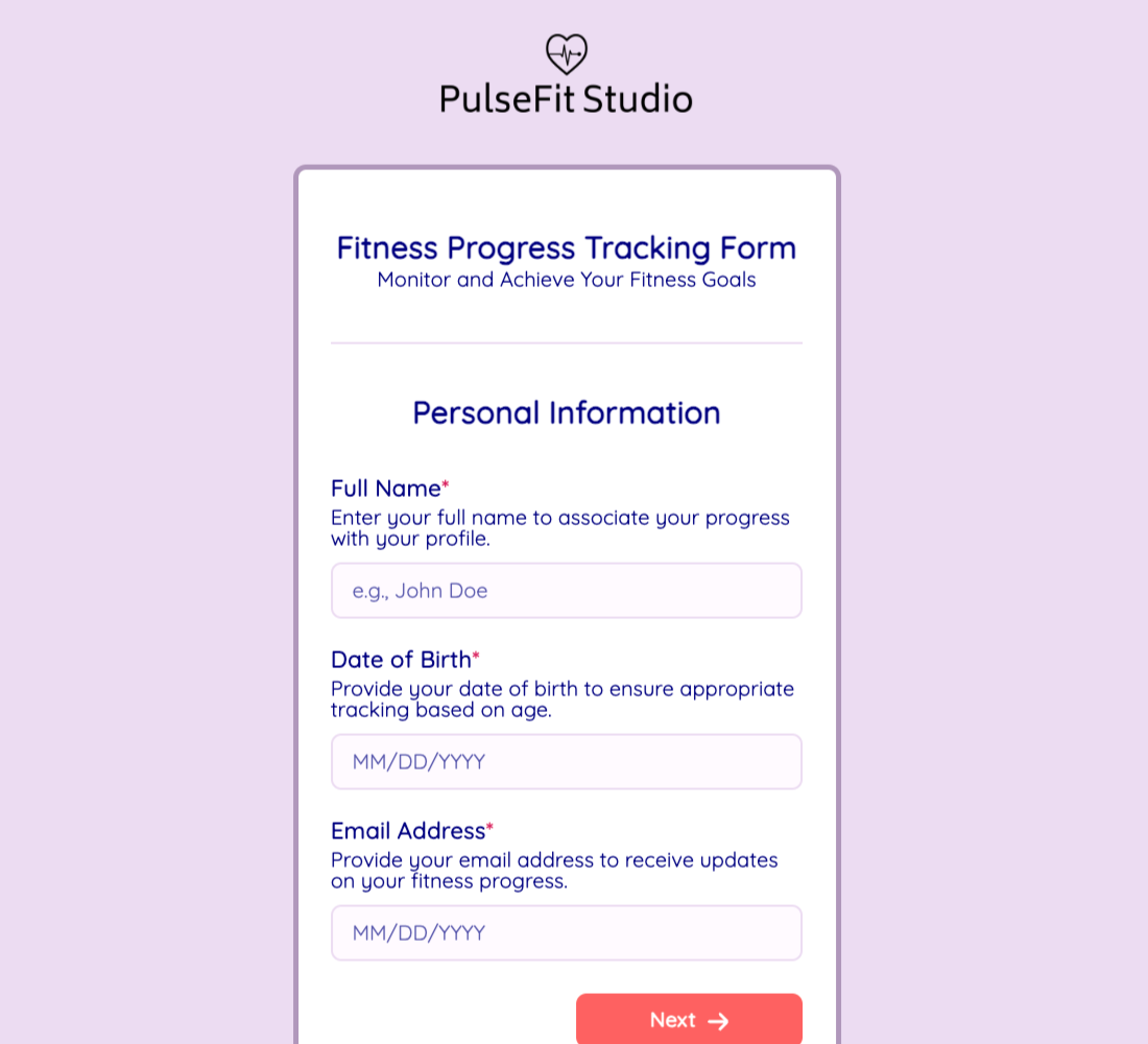 Fitness Progress Tracking Form