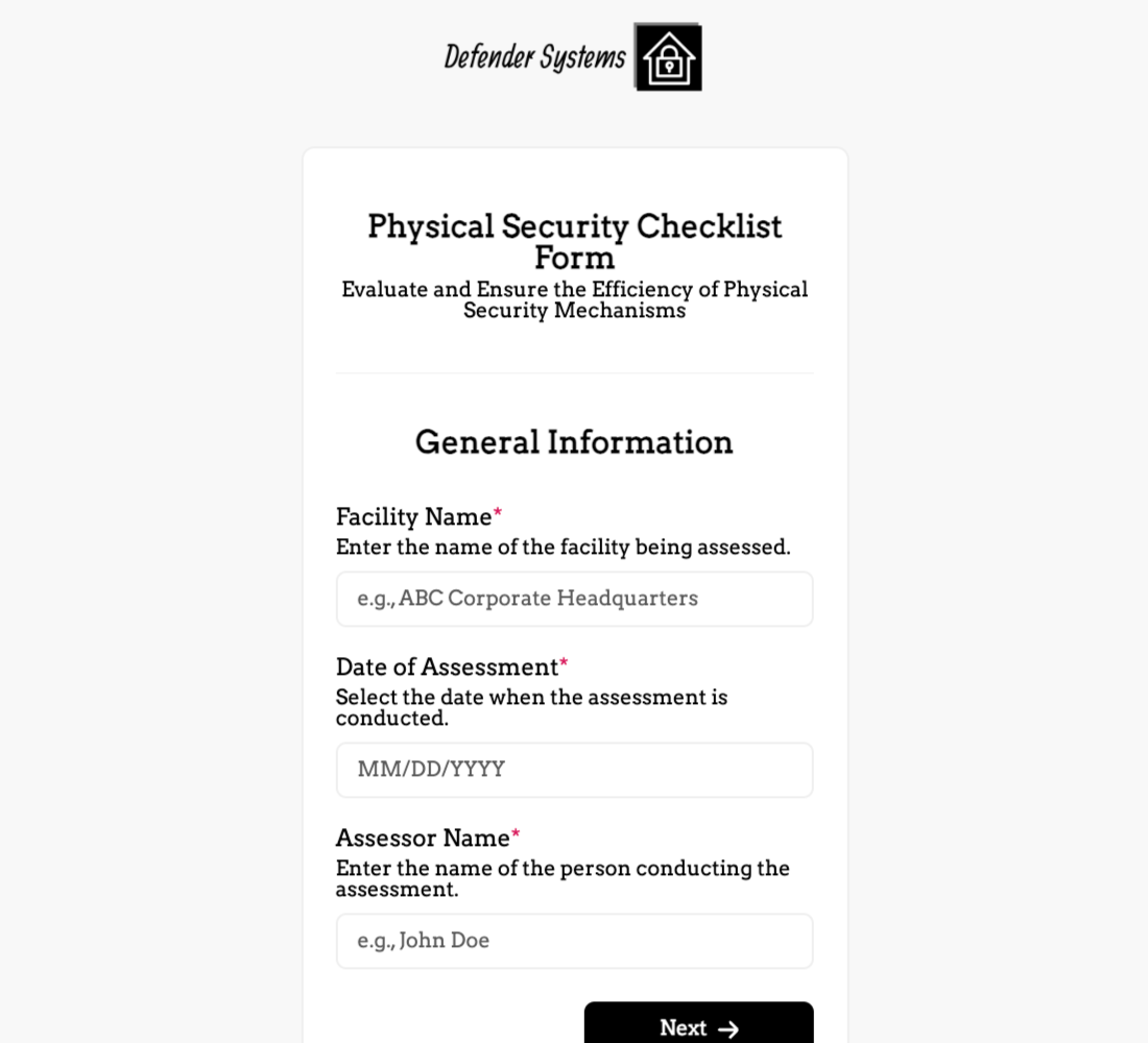 Physical Security Checklist Form