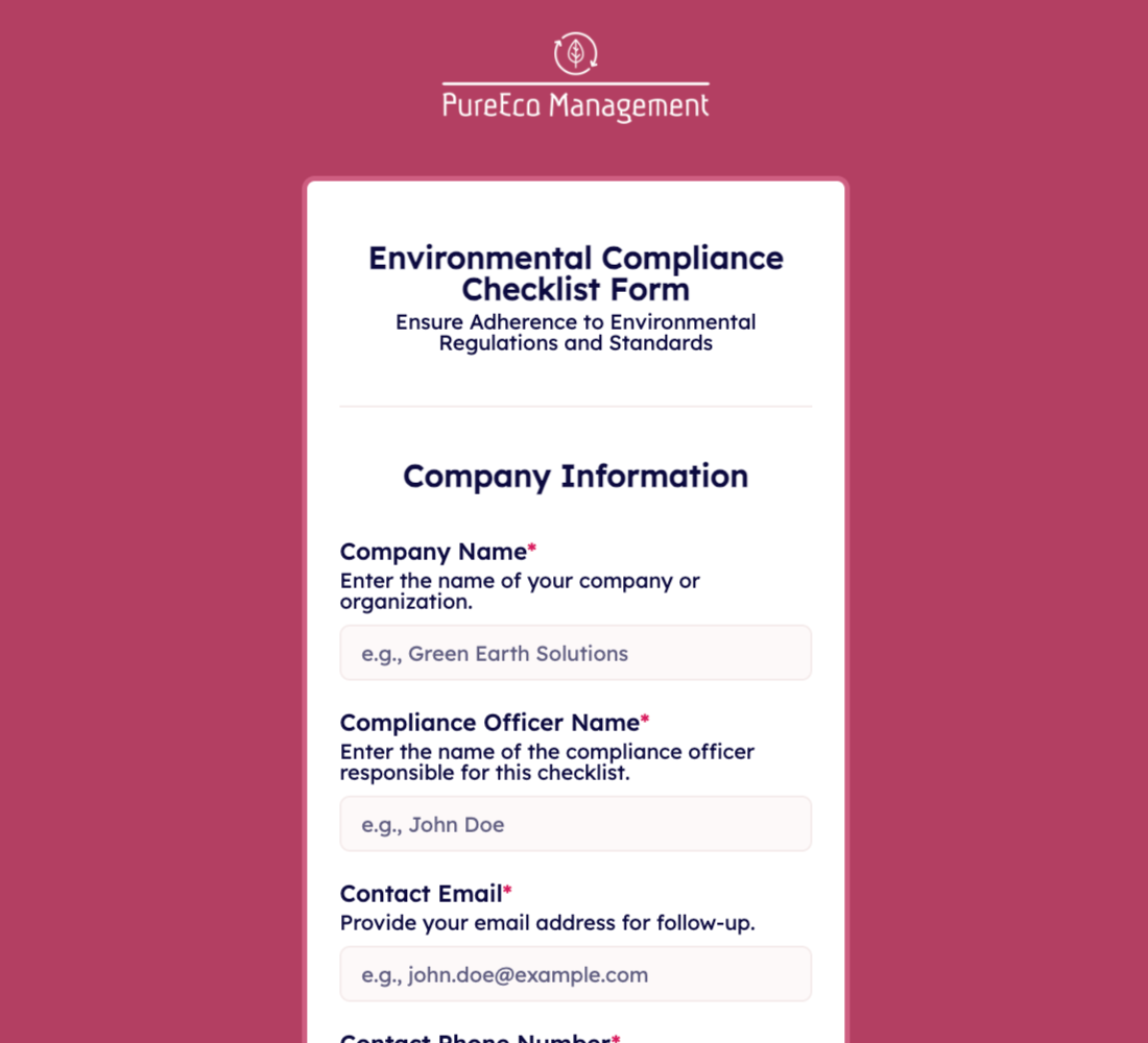 Environmental Compliance Checklist Form