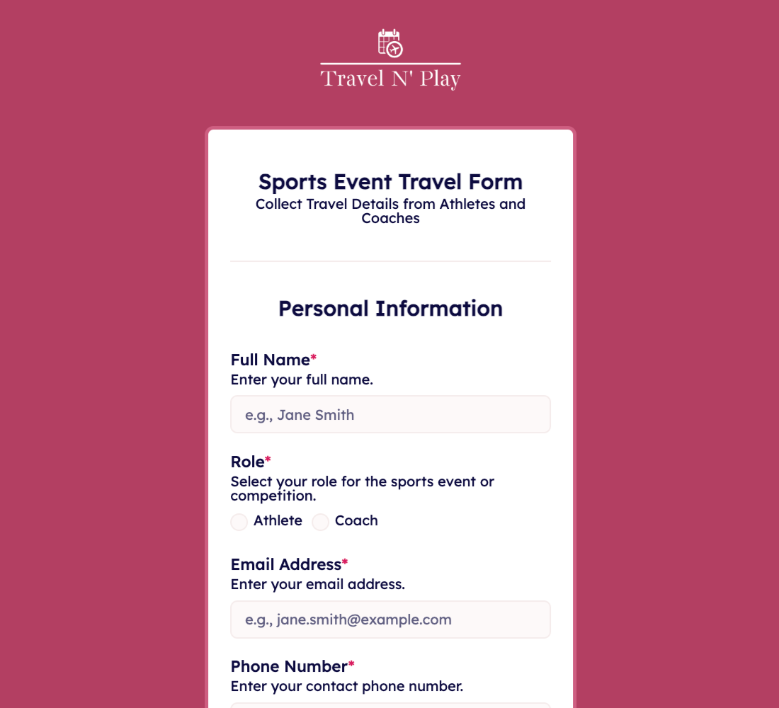 Event Travel Form