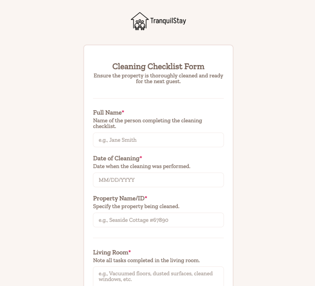 Cleaning Checklist Form