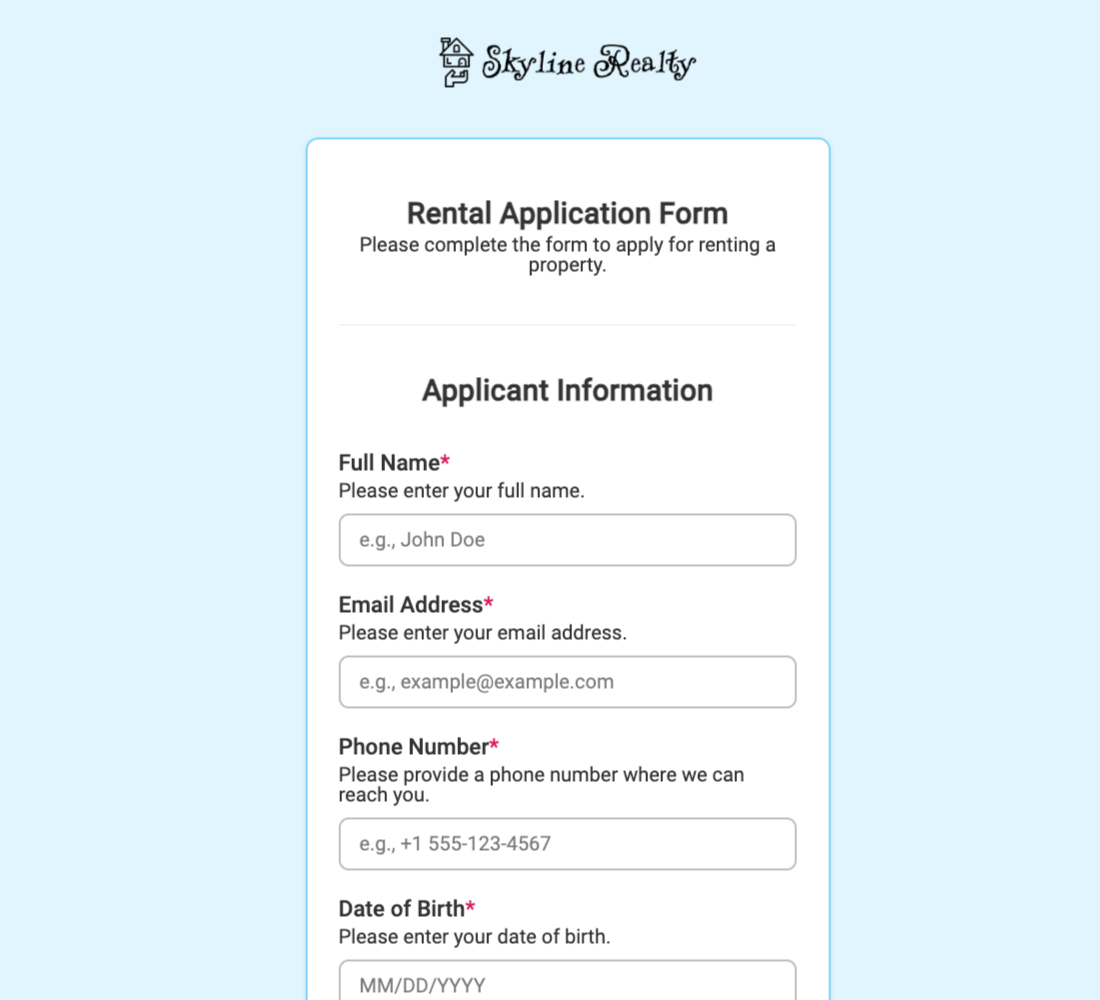 Rental Application Form