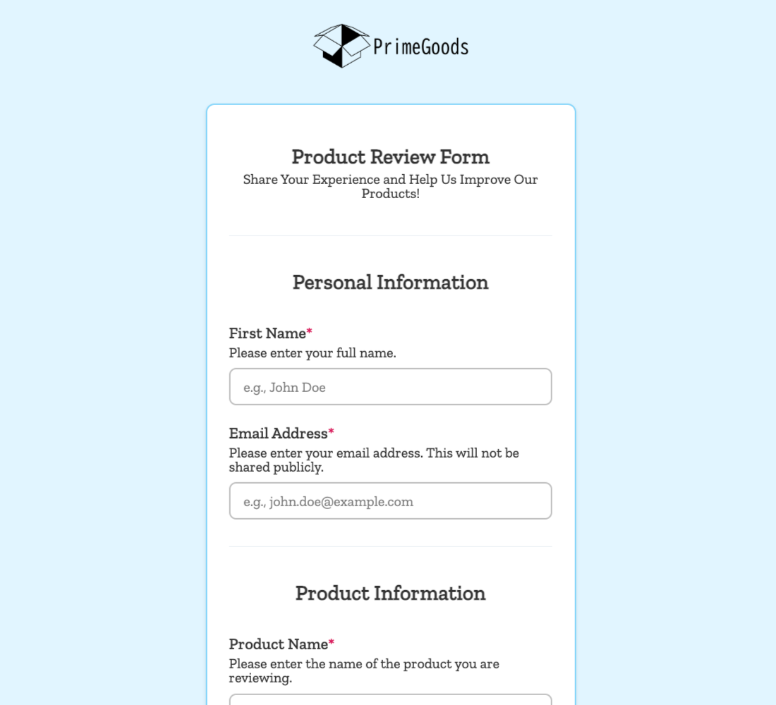 Product Review Form