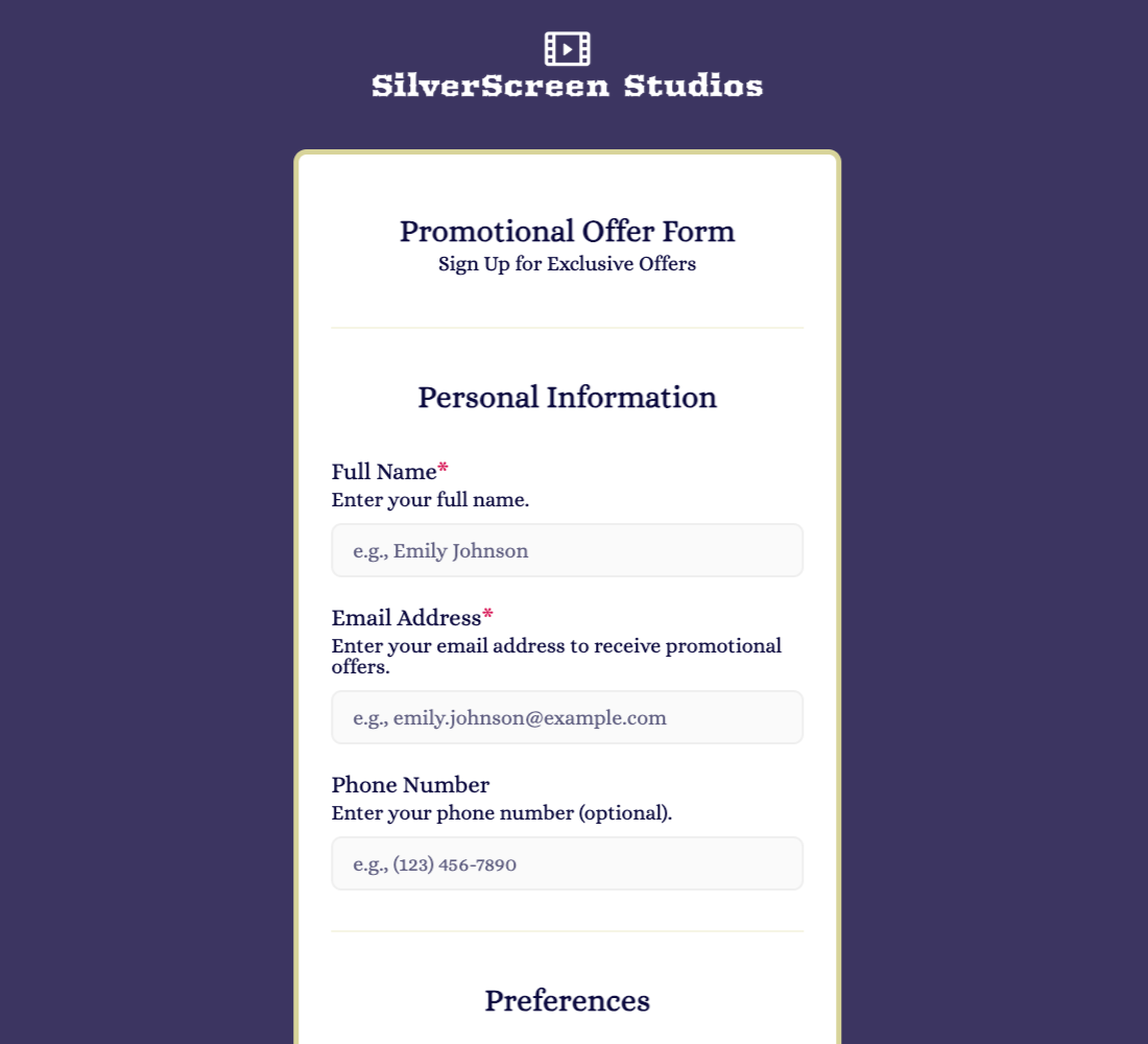 Promotional Offer Form