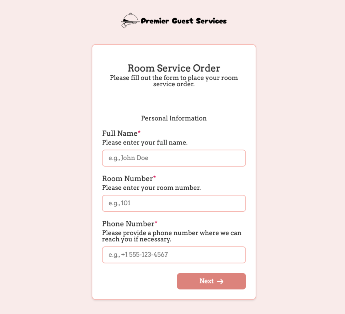 Room Service Order Form