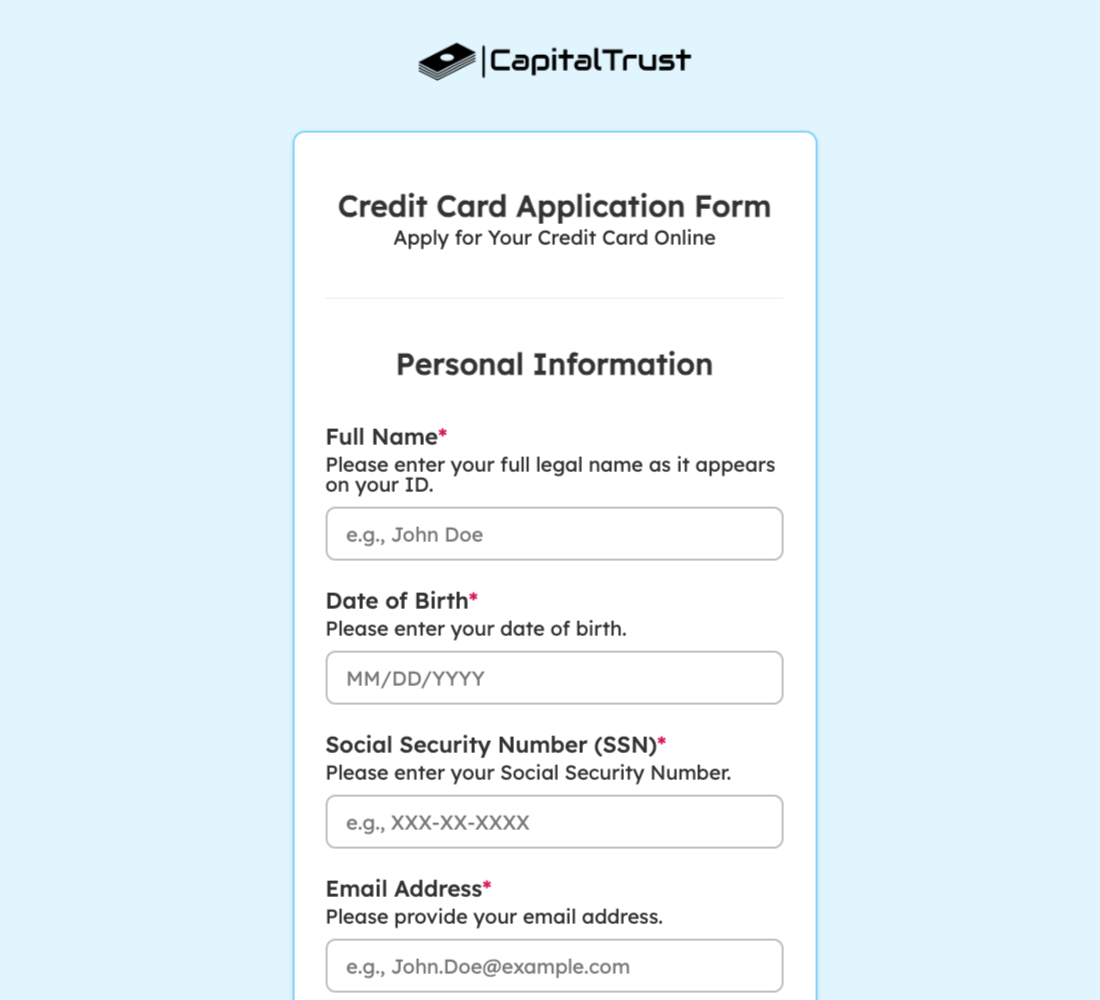 Credit Card Application Form