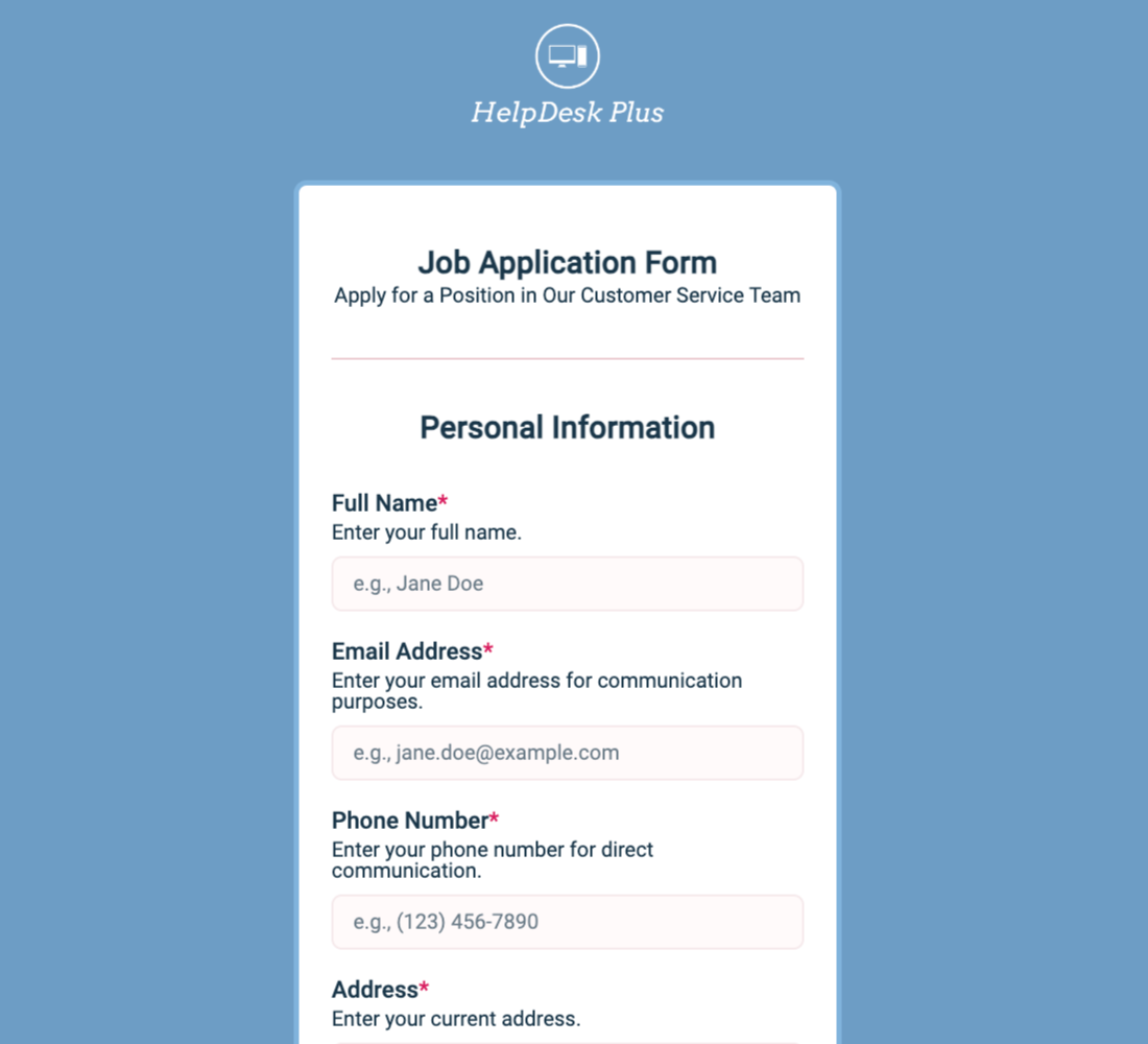 Job Application Form