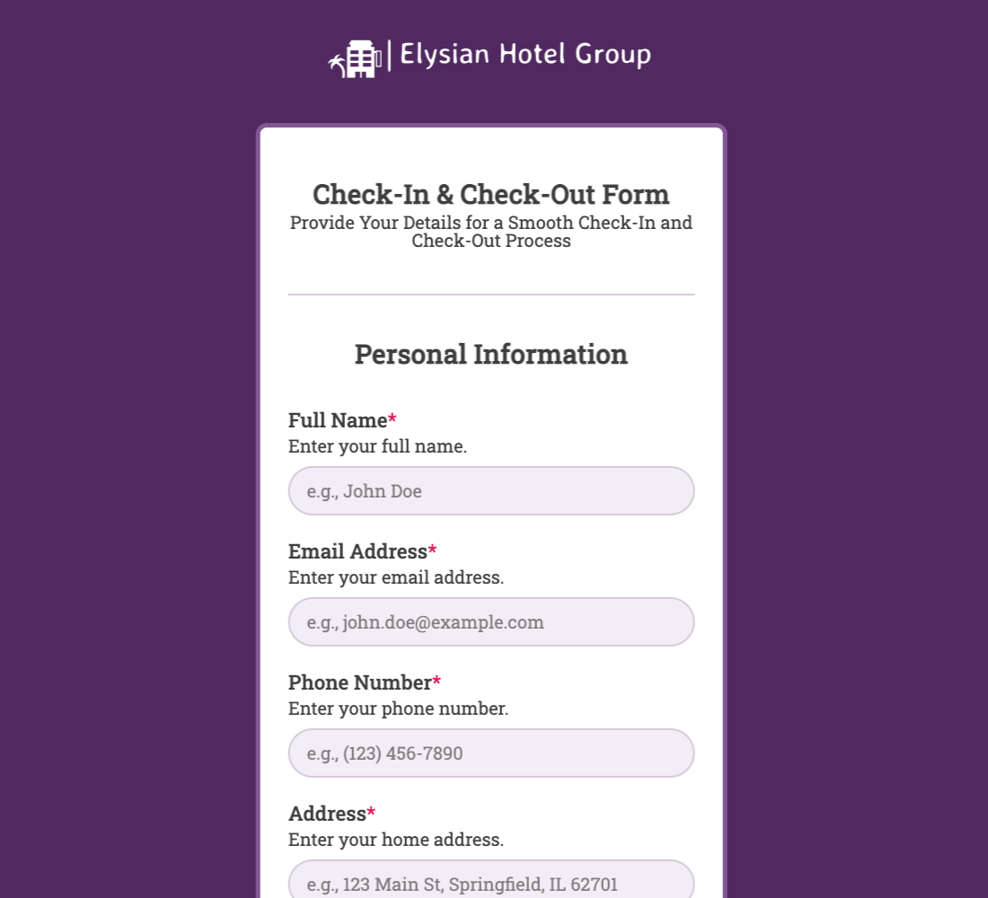 Check-in and Check-out Form