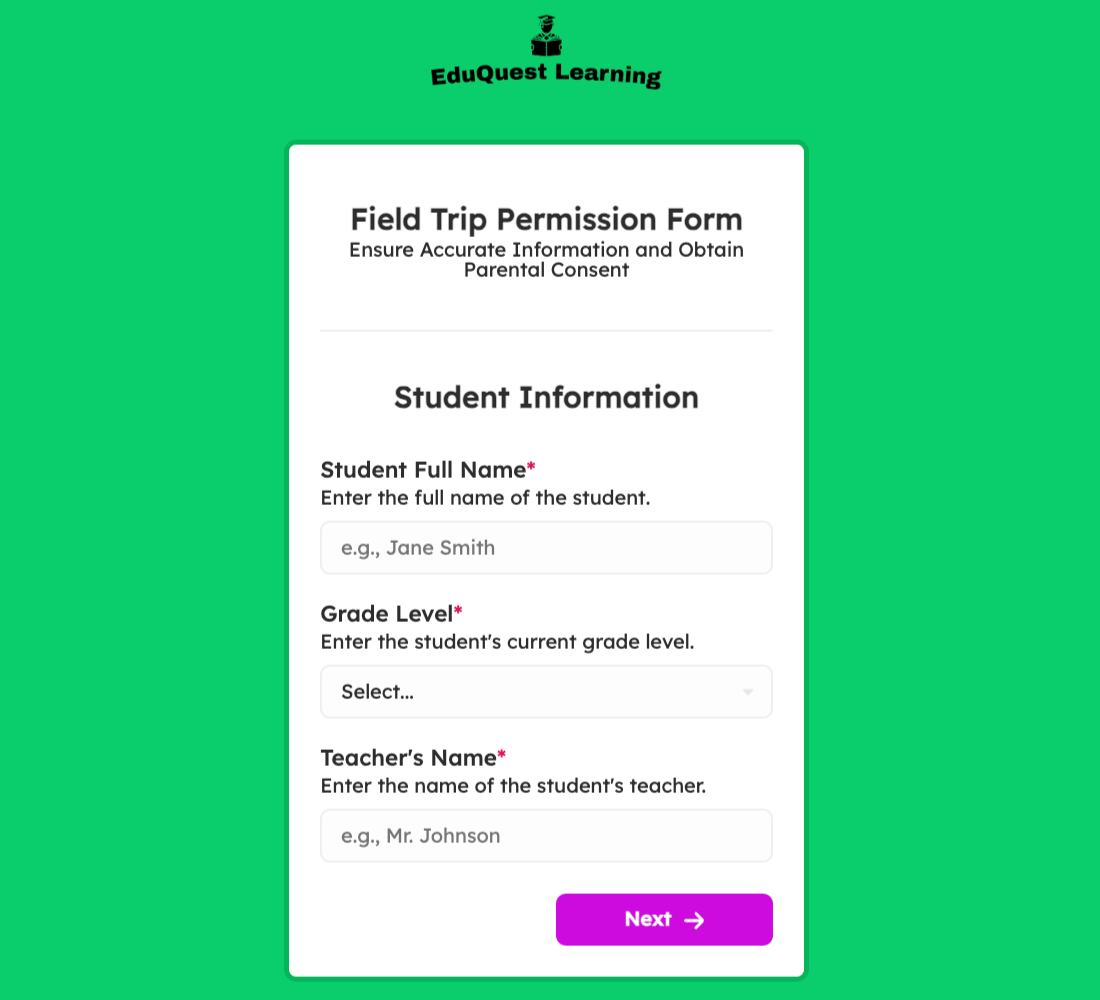 Field Trip Permission Form