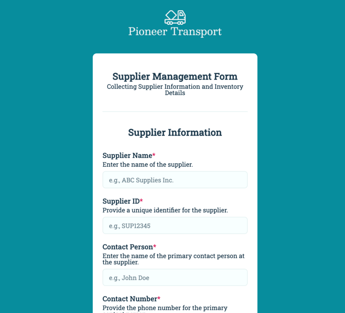 Supplier Management Form